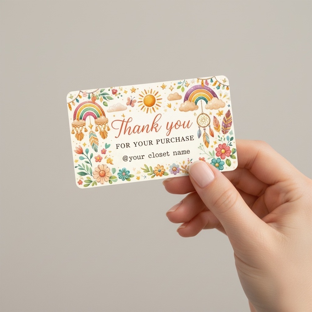 50 Boho Thank You Cards | Rainbow Floral Small Business Packaging Inserts 3.5x2 - Picture 3 of 3